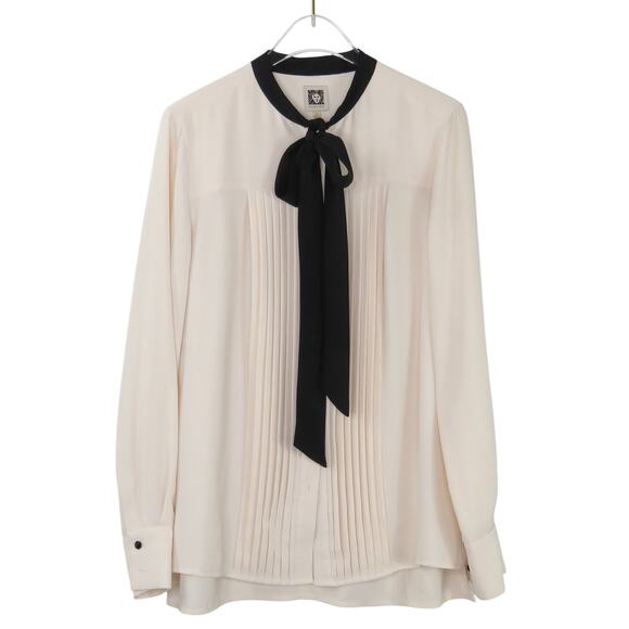 Anne Klein New York Bow Blouse Cream And Black Pussybow Blouse Size 2 - Picture 3 of 11